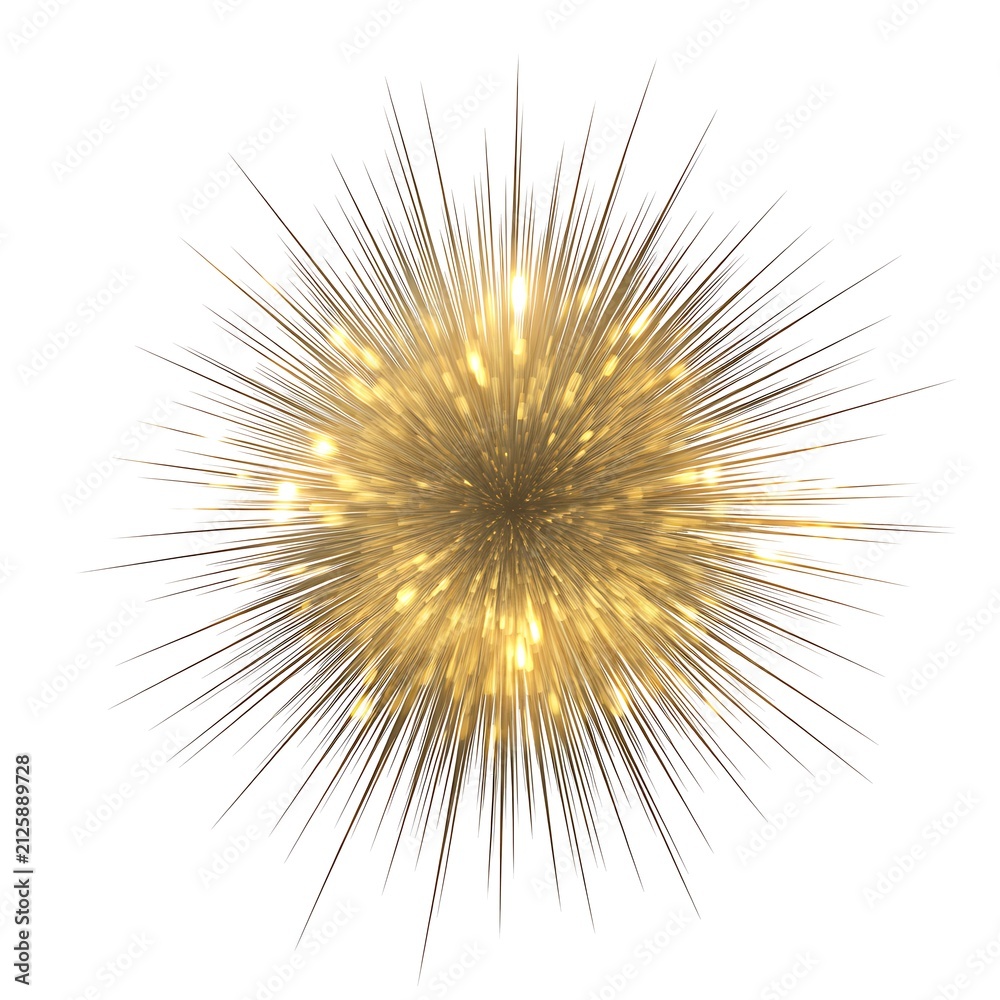 Obraz premium Golden light burst with radiating particles and glowing sparks isolated on a clean white background for design