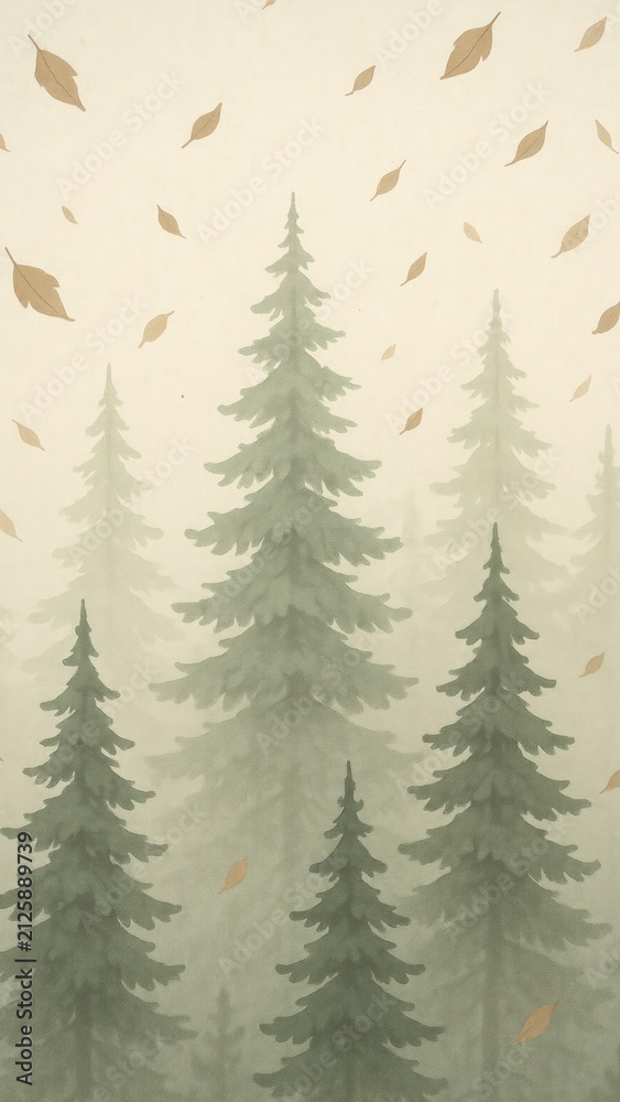 Fototapeta premium Serene forest with falling leaves mobile wallpaper