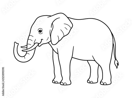 Cute elephant coloring page line art outline illustration for children with elephant