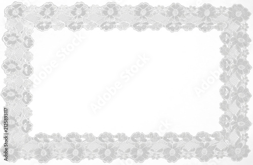 White lace frame background with elegant floral pattern for wedding design