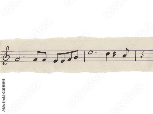 Sheet of vintage paper with handwritten music notes isolated on transparent background for musical projects and arts