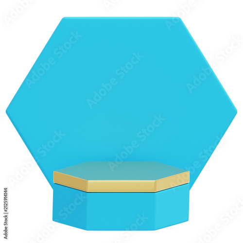 3D Light Blue And Gold Hexagonal Backdrop Display Stand
