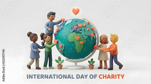 Global community promoting international day of charity with diverse people caring for the earth