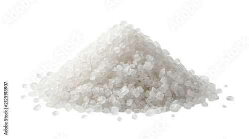A small pile of white sea salt crystals isolated on transparent background