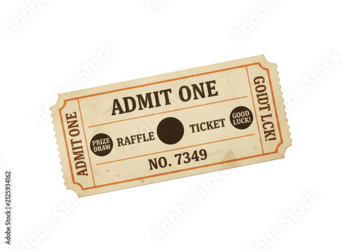 Foto Vintage admit one paper ticket for cinema or event entry