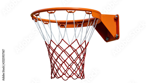 Obraz na płótnie Orange metal basketball hoop with white and red net, isolated on transparent bac