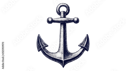 Detailed navy blue anchor with flukes and ring, isolated on transparent background