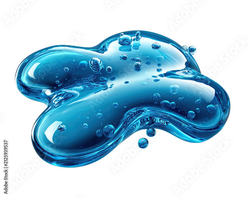 Aqua Gel Blob with Bubbles: A macro shot of a translucent, turquoise gel blob with trapped air bubbles, showcasing its viscous texture and fluid dynamics.