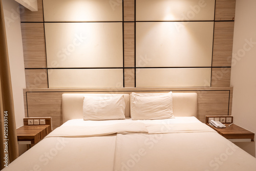Konstfotografi Modern hotel bedroom interior with comfortable double bed