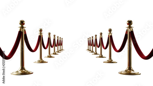 Foto Golden stanchions with red velvet ropes, isolated on transparent background