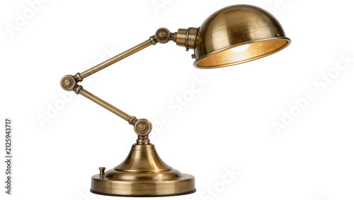 Foto Antique brass articulated desk lamp with adjustable arm, isolated on transparent