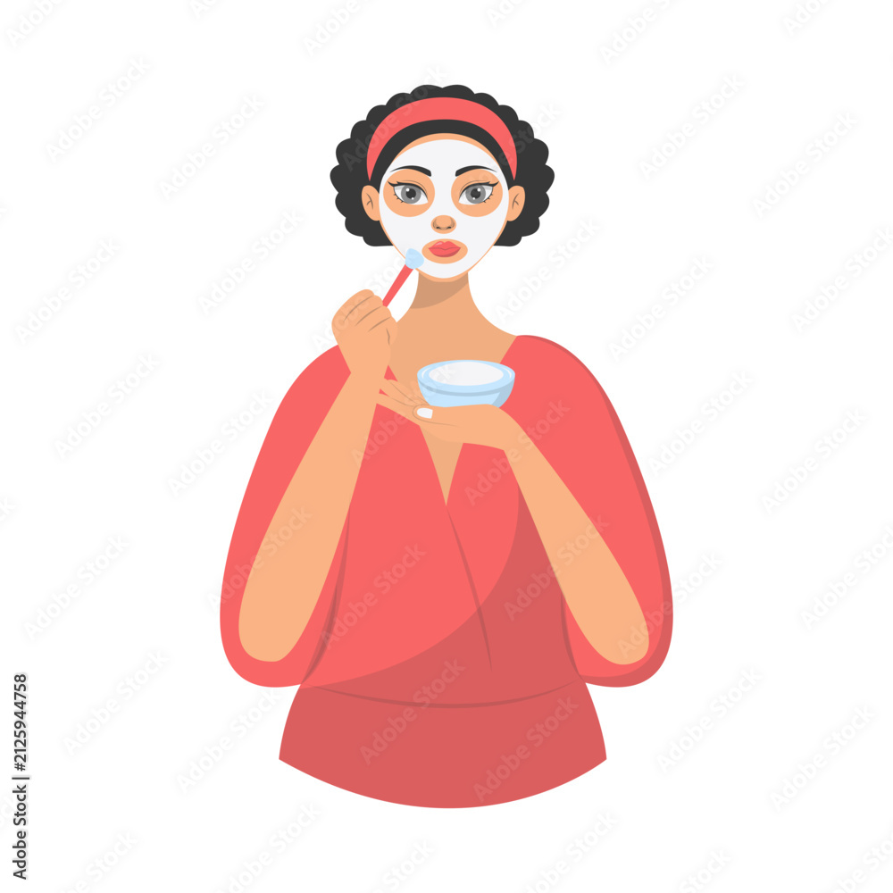 Fototapeta premium Woman Taking a Bath. Vector Character in Cartoon Style