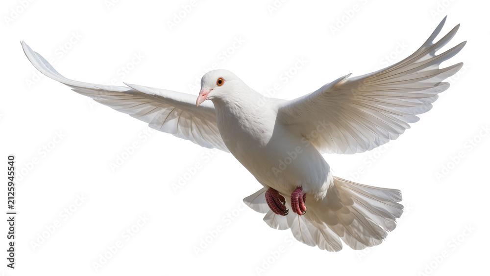 Obraz premium White dove with wings spread wide, isolated on transparent background