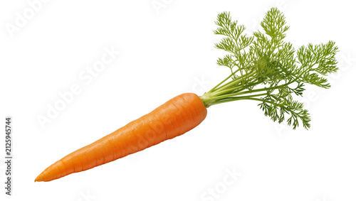 Quadro su tela Orange carrot with green leafy tops, isolated on transparent background
