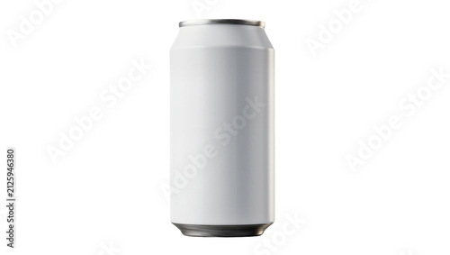 Photography Blank white aluminum soda can with silver top and bottom, isolated on transparen