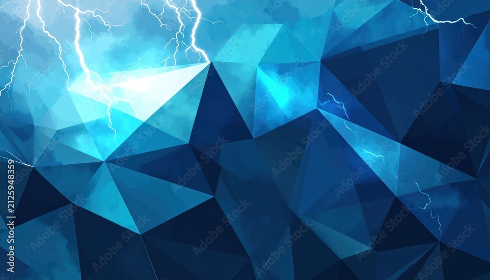 Obraz premium Blue Polygonal Lightning Storm Background.