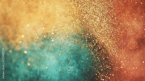Sparkling powder erupts in a mesmerizing mix of orange, yellow, and teal, creating a beautiful display of color and light