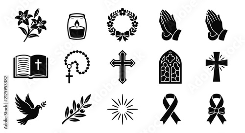 Set of Religious and Funeral Icon Symbols Collection.