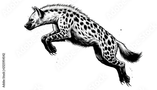 Realistic Wild African Spotted Hyena Engraving Art