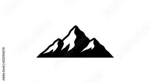 Black silhouette mountain range landscape icon.