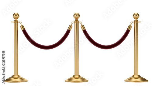 Foto Polished gold stanchions with plush burgundy velvet ropes, isolated on transpare