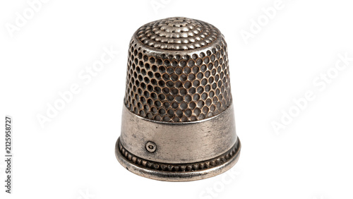 Canvastavla Classic metallic silver sewing thimble protective fingertip tool isolated on tra