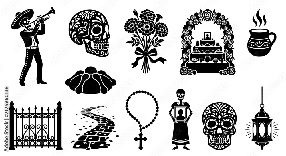 Fototapeta premium Dia de los Muertos Mexican Day of the Dead Icon Set.