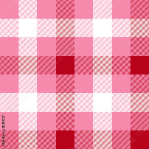 Pink and white gingham pattern with red accents for fabric design and backgrounds