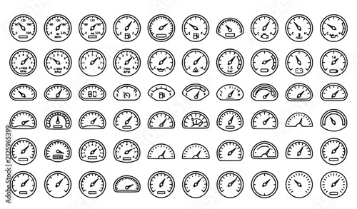 Фотография Speedometer and Gauge Hand Drawn Line Icon Set Vector