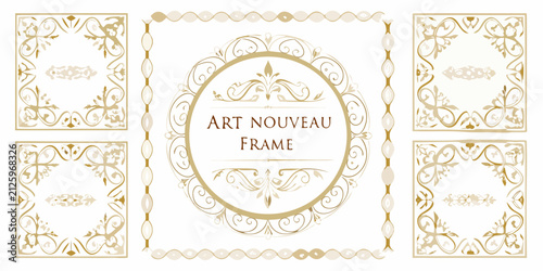 Konstfotografi Collection of art nouveau frames with floral ornaments and swirling lines on a w