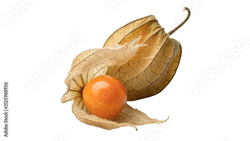 Quadro su tela Single fresh orange physalis cape gooseberry fruit berry ingredient isolated on