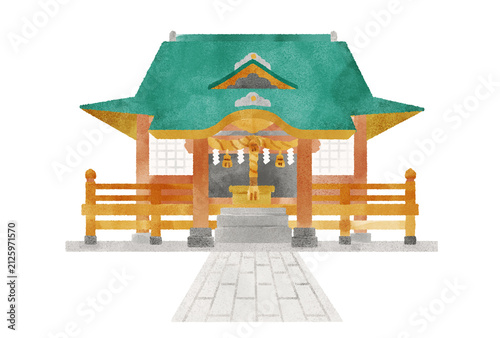日本の神社の水彩イラスト