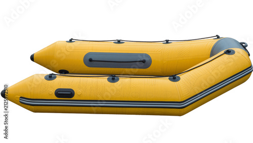 Foto Yellow inflatable boat with grey accents, isolated on transparent background