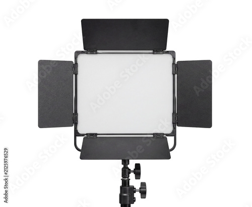 Professional LED video light panel isolated on white background PNG for photography, filmmaking, live streaming and studio production
