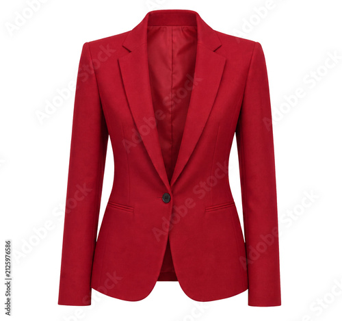 Women's red jacket isolated on white background PNG for fashion catalog, apparel branding, online shopping and clothing mockups