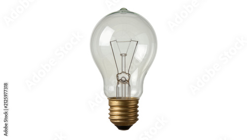 фотографія Clear glass incandescent light bulb with brass base, isolated on transparent bac
