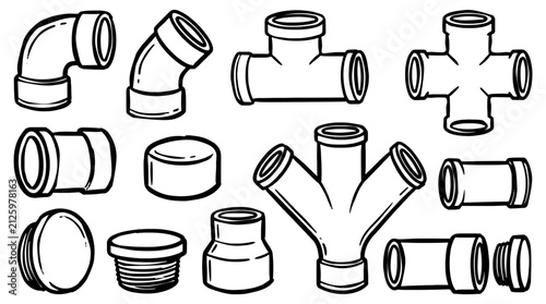 Bild auf Leinwand Black and white vector illustration of pipe fittings