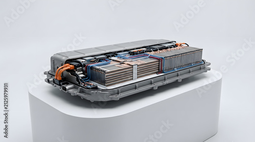 Long Format Electric Vehicle Battery Pack with Modular Lithium Ion Cells, High Voltage Wiring and Advanced Thermal Management System