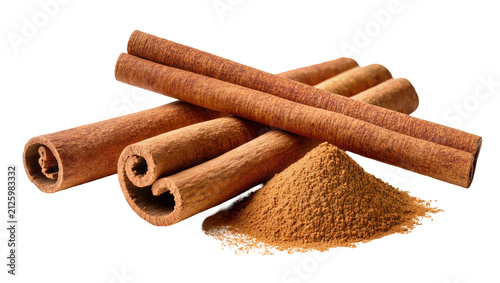 Konstfotografi Dried cinnamon sticks and ground cinnamon powder, isolated on transparent backgr