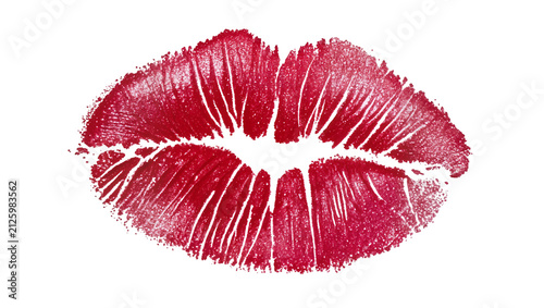 Quadro su tela Red lipstick kiss imprint, isolated on transparent background