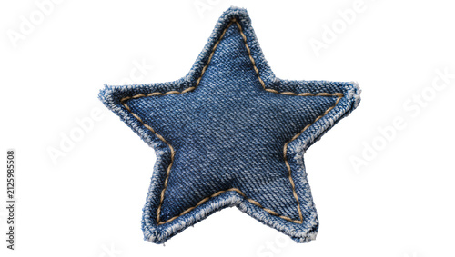 Fotografía Blue denim star patch with visible stitching, isolated on transparent background