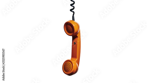Foto Orange retro telephone handset with coiled cord, isolated on transparent backgro