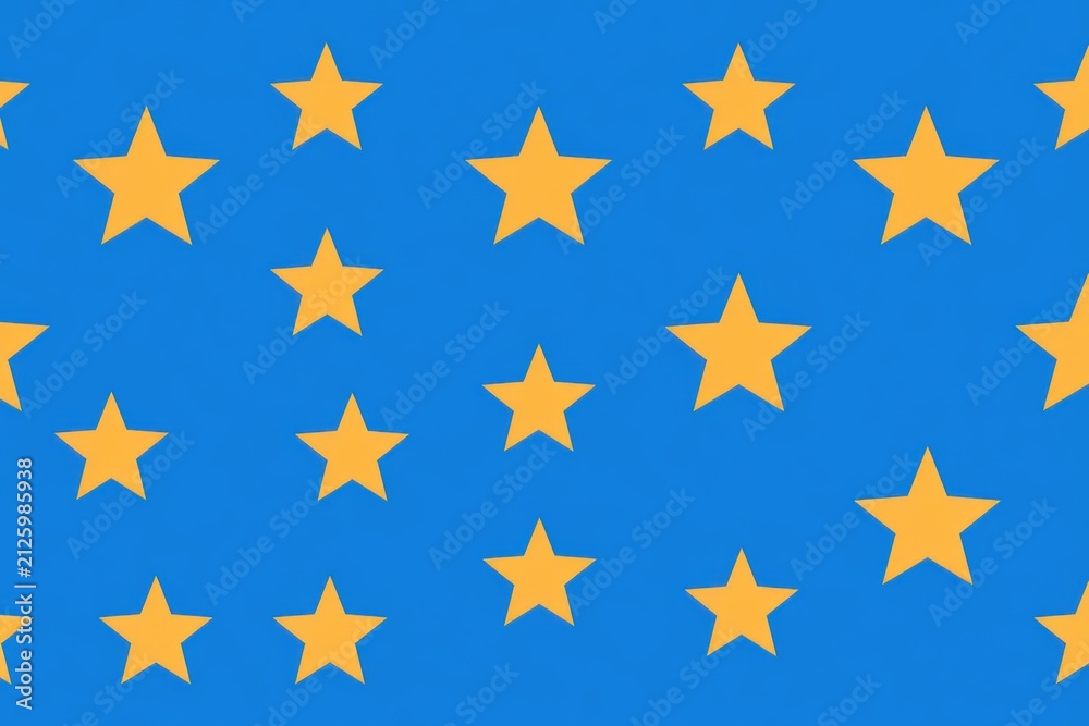 Bright yellow stars dot a vivid blue background