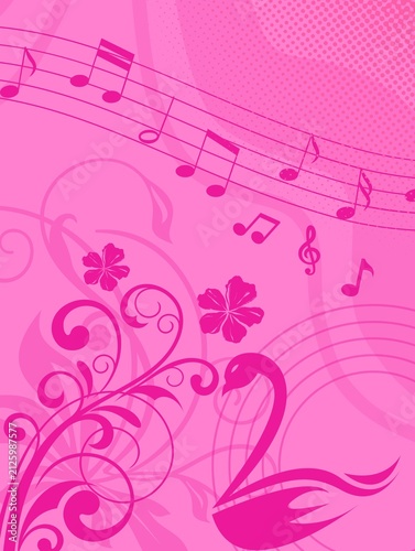Pink background (Pink floral music background with swan and musical notes) 