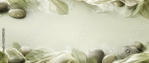 Elegant Green Botanical Border with Stones and Soft Copy Space
