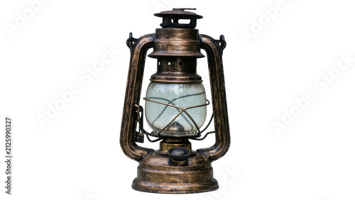 Foto Antique kerosene lantern with ornate bronze metalwork, isolated on transparent b