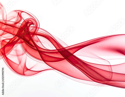 Elegant red smoke swirls against a clean white background.