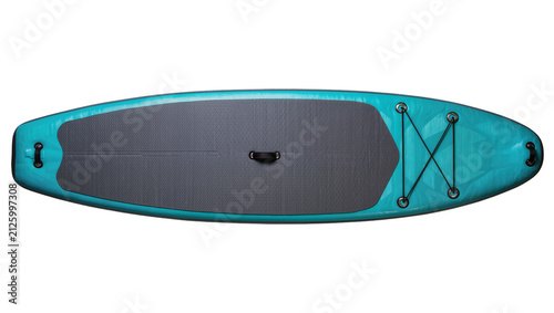 Fotografie Teal inflatable stand up paddleboard with grey traction pad, isolated on transpa