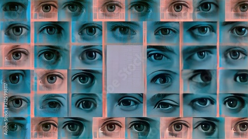 Collage of human eyes in a grid with warm and cool lighting