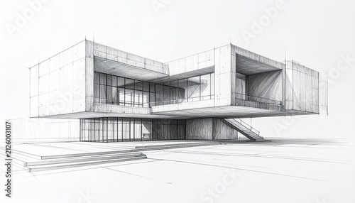 Professional Architectural Drawing in Pencil with Soft Shading and Minimal Background, Perfect for Branding and Design Presentations
